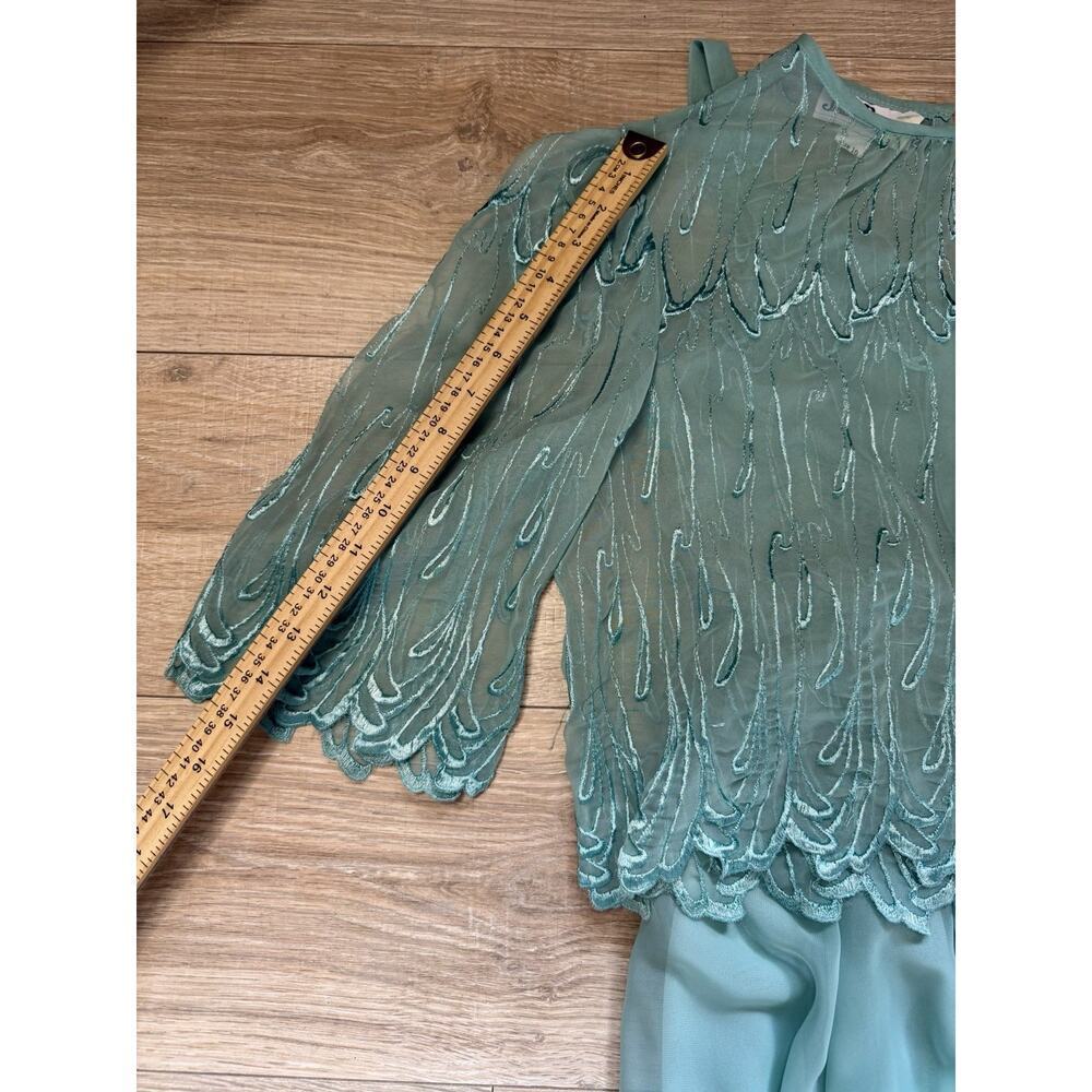 Jack Bryan Seafoam Chiffon Maxi Dress w/ Beaded Sheer Jacket – Size 10 - Picture 14 of 15